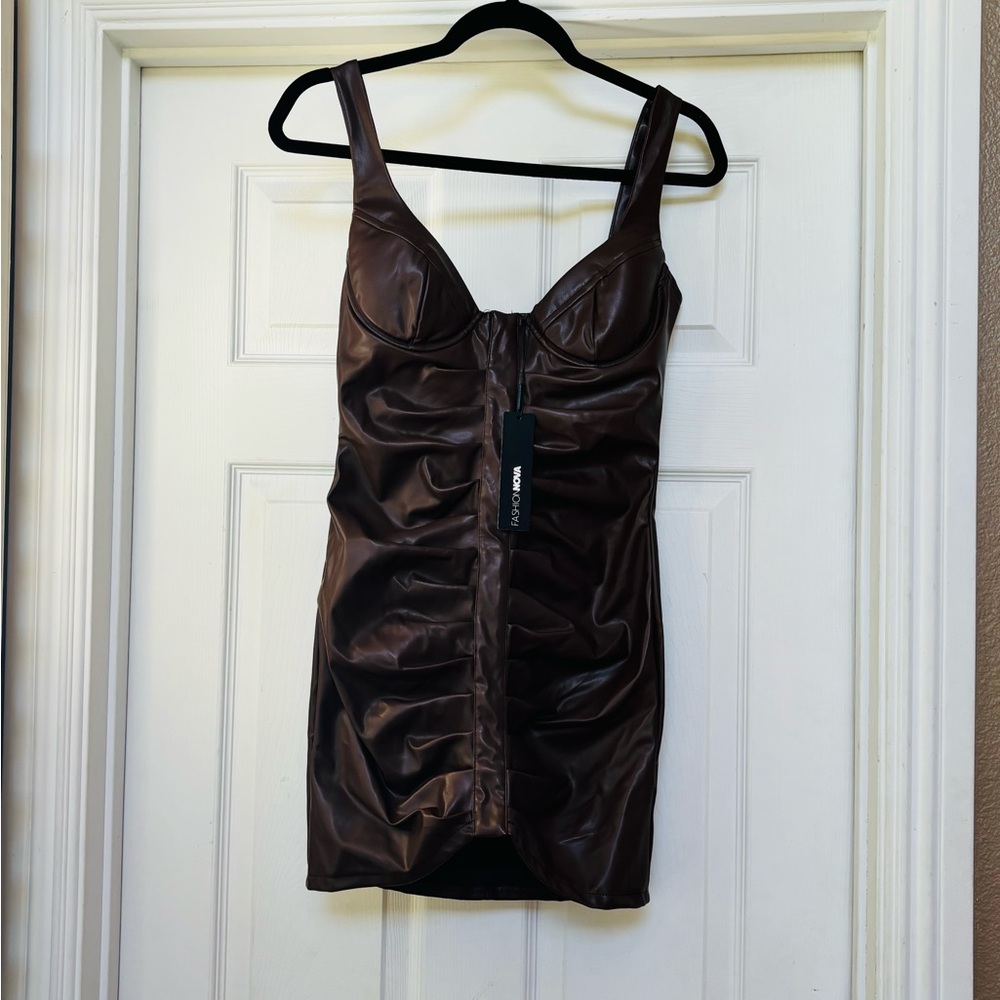 Fashion Nova Chocolate Faux Leather Mini Dress - Picture 11 of 12